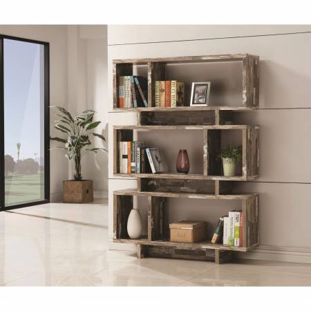 Bookcases Open Bookcase with Distressed Wood Finish